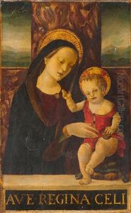 Thronende Maria Mit Dem Kind Vor Einer Landschaft