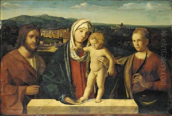 The Madonna And Child With Saints Bartholomew And Catherine, Behind A Stone Ledge - view 1