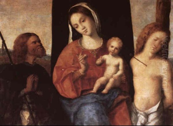 Vierge Et L'enfant Jesus Benissant Entre Saint Roch (ou Saint Sinibald) Et Saint Sebastien - view 1