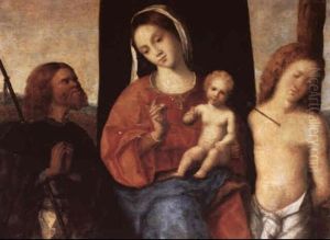 Vierge Et L'enfant Jesus Benissant Entre Saint Roch (ou Saint Sinibald) Et Saint Sebastien by Giovanni Bellini