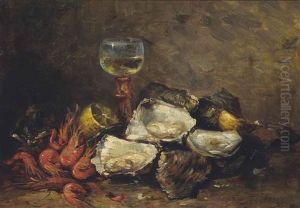 Oysters And Prawns With A Glass Of Wine by Hubert Bellis