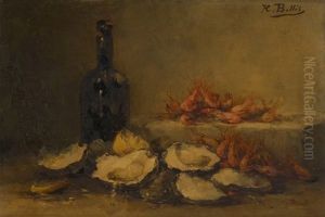 Nature Morte Aux Huitres Et Crevettes by Hubert Bellis