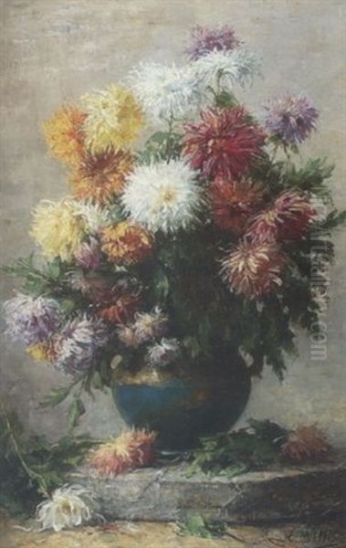 Chrysanthemen In Blauer Vase - view 1