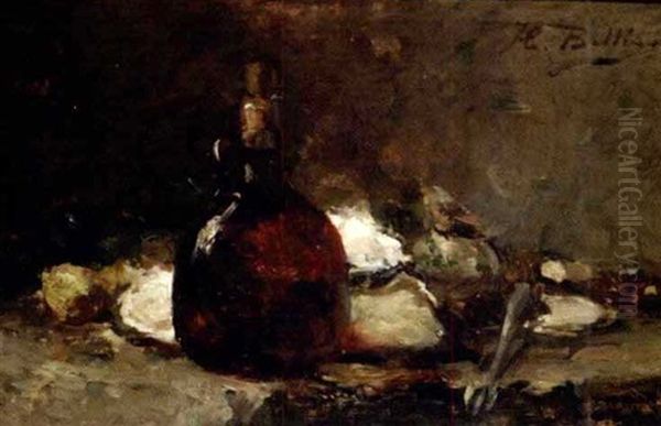 Stilleben Mit Kugelflasche, Austern Und Zitrone - view 1