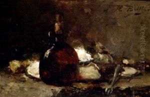 Stilleben Mit Kugelflasche, Austern Und Zitrone by Hubert Bellis