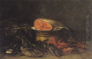Stilleven Met Kreeft, Zalm En Garnalen