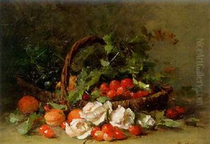 Grapes, Strawberries, Apricots And Cherries In A Wicker Basket