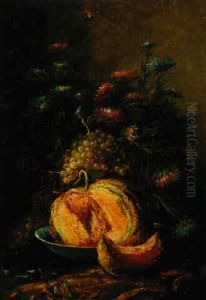 A Still Life With Fruit And Flowers by Hubert Bellis