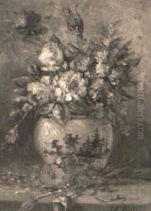 Still Life With Wild Flowers In A Blue Vase by Hubert Bellis