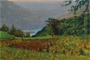 Italian Summer Landscape With A View Of Lake Como by Giorgio Belloni