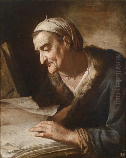 Alte Philodophin, Die Sich Uber Ein Buch Beugt (vecchia Filosofa Piegata Su Un Libro) - view 1