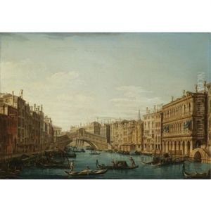 Venice, A View Of The Grand Canal Looking North Towards Rialto by Pietro Bellotti