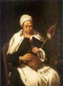 Portrait De Vieille Femme Tenant Un Brasero Et Une Quenouille