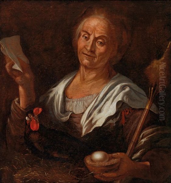 An Old Peasant Woman With A Chicken And An Egg - view 1