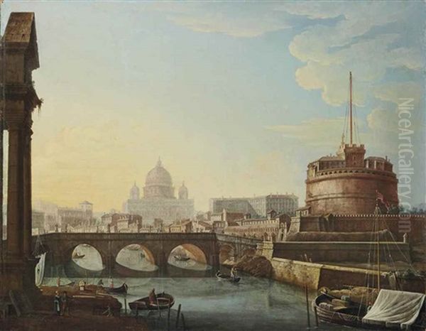 Vue Du Pont Saint-ange, Du Chateau Saint-ange Et De La Basilique Saint-pierre - view 1