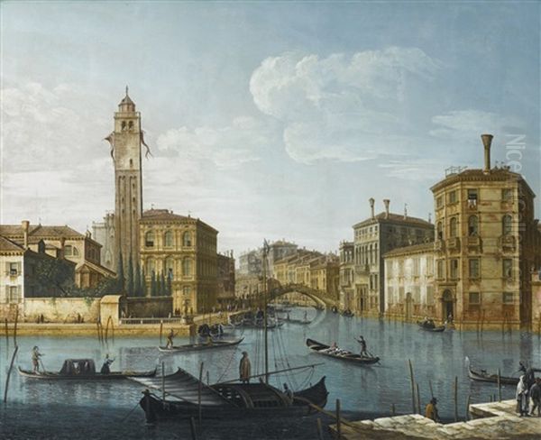 Venice, The Grand Canal At The Entrance To The Cannaregio With The Church Of San Geremia And The Palazzo Labia - view 1