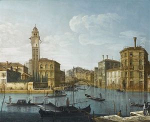Venice, The Grand Canal At The Entrance To The Cannaregio With The Church Of San Geremia And The Palazzo Labia
