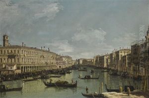Venice, A View Of The Grand Canal Looking North From Near The Rialto Bridge, With The Fabbriche Nuove On The Left by Bernardo Bellotto