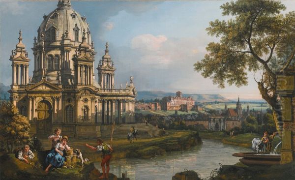 A Capriccio River Landscape With A Church To The Left - view 1
