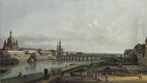 Dresden From The Right Bank Of The Elbe Above The Augustus Bridge