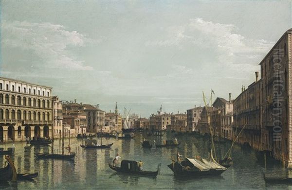 Venice, A View Of The Grand Canal Looking South From The Palazzo Foscari And Palazzo Moro-lin Towards The Church Of Santa Maria Della Carita, With Numerous Gondolas And Barges - view 1