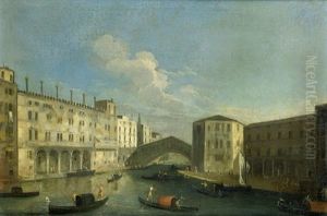Der Canale Grande Mit Der Rialtobrucke by Bernardo Bellotto
