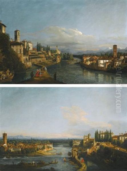 A View Of Vaprio, On The Left And Canonica, On The Right Looking North-west From The West Bank Of The Adda, Near The Brembo Confluence; A View Of Canonica, On The Left And Vaprio, On The Right Looking South From The Monasterolo On The West Bank Of The Add - view 1
