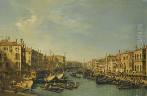 Venice, The Grand Canal: Looking South-west (from The Rialto Bridge To The Palazzo Foscari) by Bernardo Bellotto