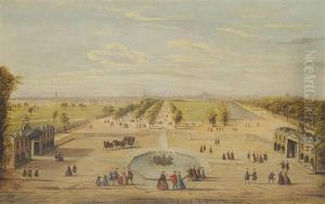 Figures In A Formal Garden (gardens Of The Schloss Hoff, Austria?) by Bernardo Bellotto