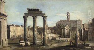 The Forum With The Temple Of Castor And Pollux, Rome by Bernardo Bellotto