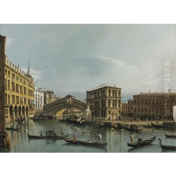 Venice; View Of The Grand Canal With The Rialto Bridge, Seen From The North, The Fondaco Dei Tedeschi At Left, The Palazzo Dei Camerlenghi And The Fabbriche Vecchie Di Rialto At Right - view 1