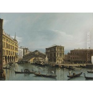 Venice; View Of The Grand Canal With The Rialto Bridge, Seen From The North, The Fondaco Dei Tedeschi At Left, The Palazzo Dei Camerlenghi And The Fabbriche Vecchie Di Rialto At Right by Bernardo Bellotto