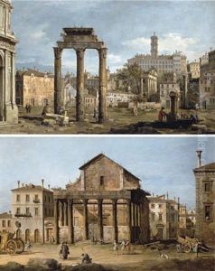 Rome - The Forum With The Temple Of Castor And Pollux (+ The Temple Of Antoninus And Faustina In The Forum; Pair)