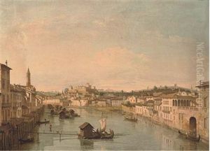 The River Adige From The Ponte Nuovo, Verona by Bernardo Bellotto