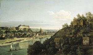 Pirna On The Elbe, With Schloss Sonnenstein, The Marienkirche And The Spire Of The Rathaus by Bernardo Bellotto
