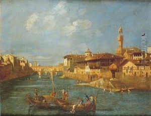 Vista De Florencia Con El Arno Y El Ponte Vecchio by Bernardo Bellotto
