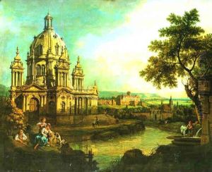 Paysage Imaginaire Avec Une Vue Fantaisiste De La Frauenkirche De Dresde, La Forteresse De Sonnenstein Et La Marienkirche De Pirna