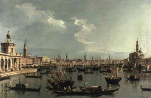 The Bacino Di San Marco, Venice With The Dogana And Numerous Boats by Bernardo Bellotto
