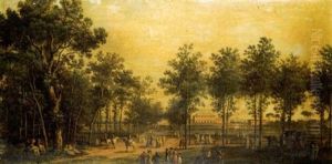 Promeneurs Dans Un Parc Pres D'une Villa by Bernardo Bellotto