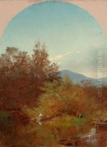 Lake Scene With Fisherman by Albert Fitch Bellows