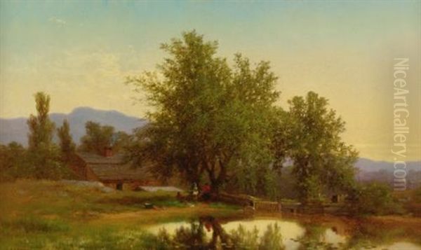 Landscape With Pond, Barn And Figures - view 1