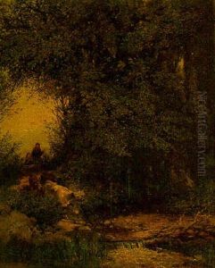 Cattle Crossing A Stream by Albert Fitch Bellows