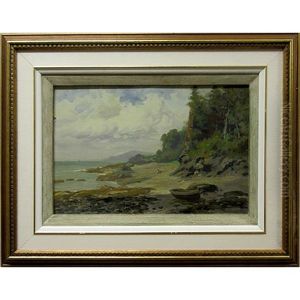 Coastal Scene With Figure And Boat by Frederic Marlett Bell-Smith