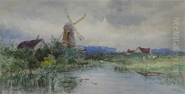 Dutch Countryside With Windmill And Cows - view 1
