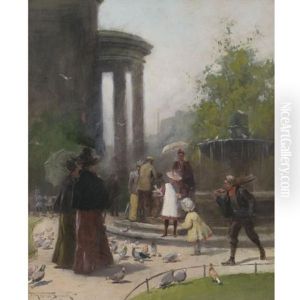 Feeding Pigeons, St. Paul's Church Yard by Frederic Marlett Bell-Smith