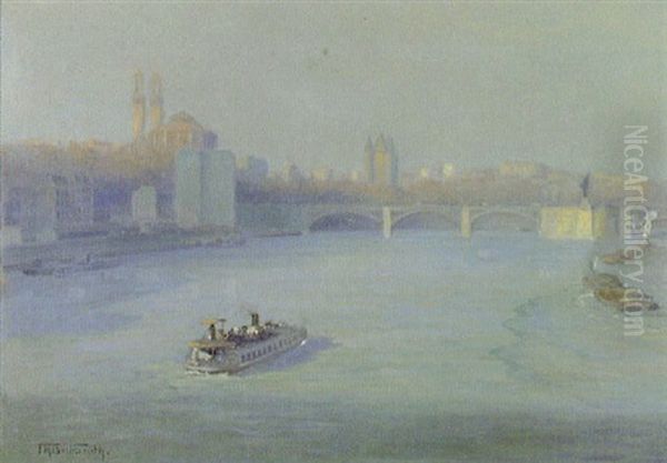 Barges On A Sunlit River - view 1