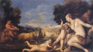 A Nymph With Putti And Satyrs by Antonio Bellucci