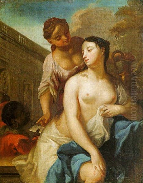 Betsabea Al Bagno, Con Un'ancella, Mentre Riceve Da Un Paggio Moro La Lettera Di Re David - view 1