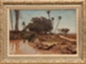 Bain Dans L'oasis. Gizeh by Leon-Auguste-Adolphe Belly
