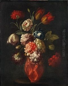 Tulpen Und Nelken In Einer Terrakottavase